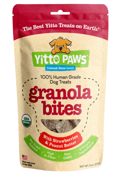 Yitto Paws organic dog Strawberry Granola Bites front of pouch