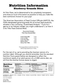 Yitto Paws Blueberry Granola Bites Organic Dog Treats Nutrition Information