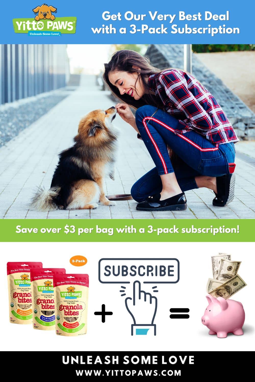 Get Our Very Best Deal with a 3-Pack Subscription. Save up to $3.49 per bag of organic, human grade dog treats!
